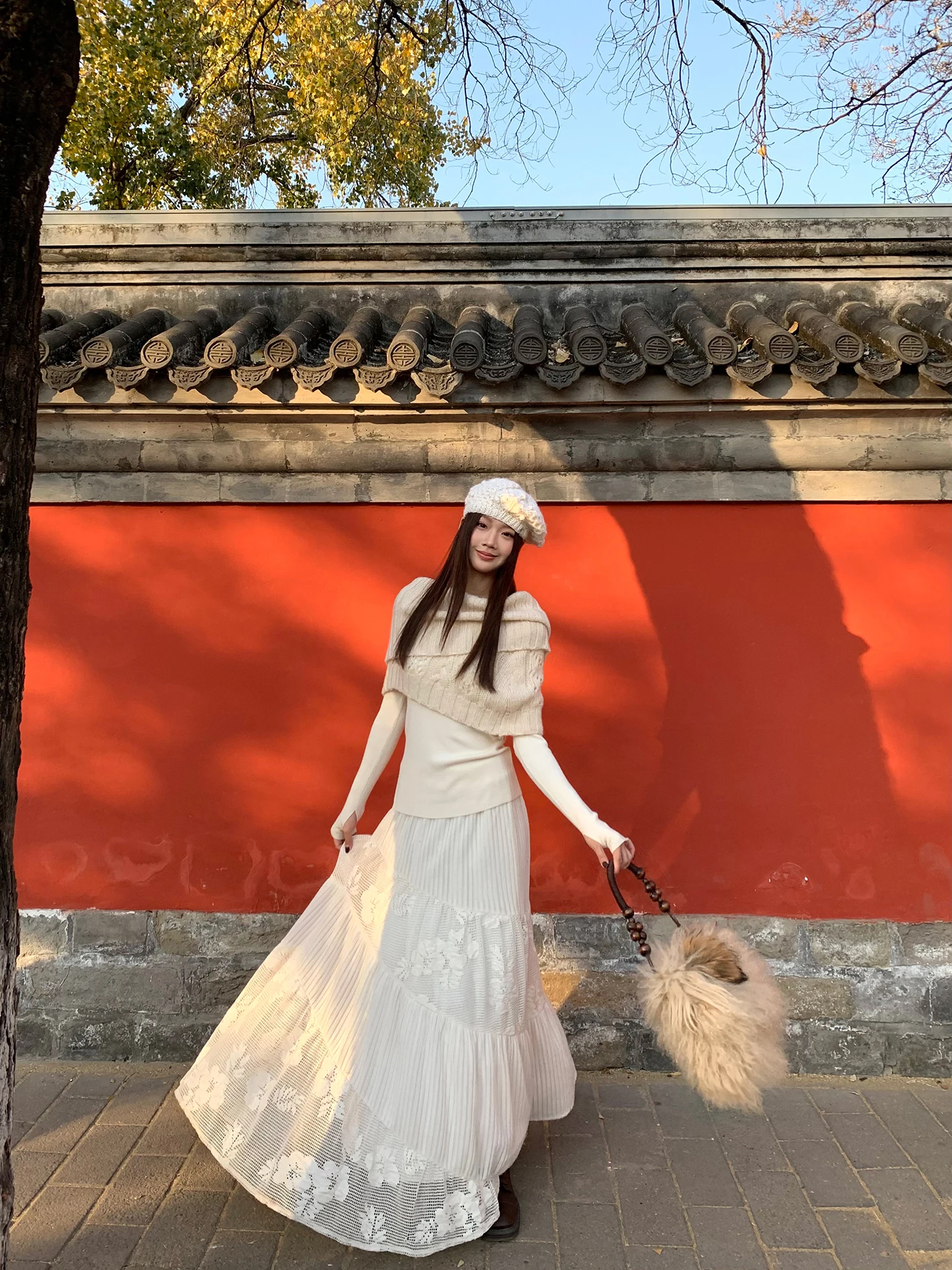 

Red Celebri A-Line Skirt Women's New 2025 Winter Long Lace High Waist Casual Sle Polyester Fiber Straight Cut Skirt