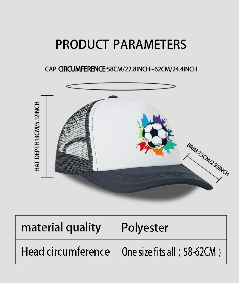 Bunte Fußball-Mesh-Kappe mit Spritzmuster - Verstellbare Unisex Freizeit-Mesh-Kappe für Fußballfans und Sportbegeisterte – Detail 9