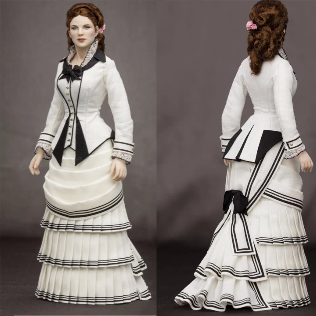 

1860s Victorian White Bustle Ball Gown Civil War Southern Belle Ball Evening Dress Victorian Women's Walking dress