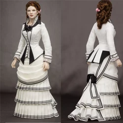 1860s Victorian White Bustle Ball Gown Civil War Southern Belle Ball Evening Dress Victorian Women's Walking dress