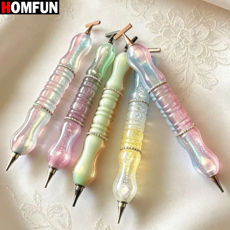 HOMFUN Shiny Diamond Painting Pen，Color Embroidery Threaded Dot Drill Tool，Metal Screw Thread Tips Accessories