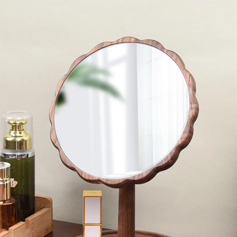 Makeup Princess Decorative Mirrors Wooden Macrame Small Tabletop Table Mirror Retro Dressing Table Specchio Home Decor YX50JZ