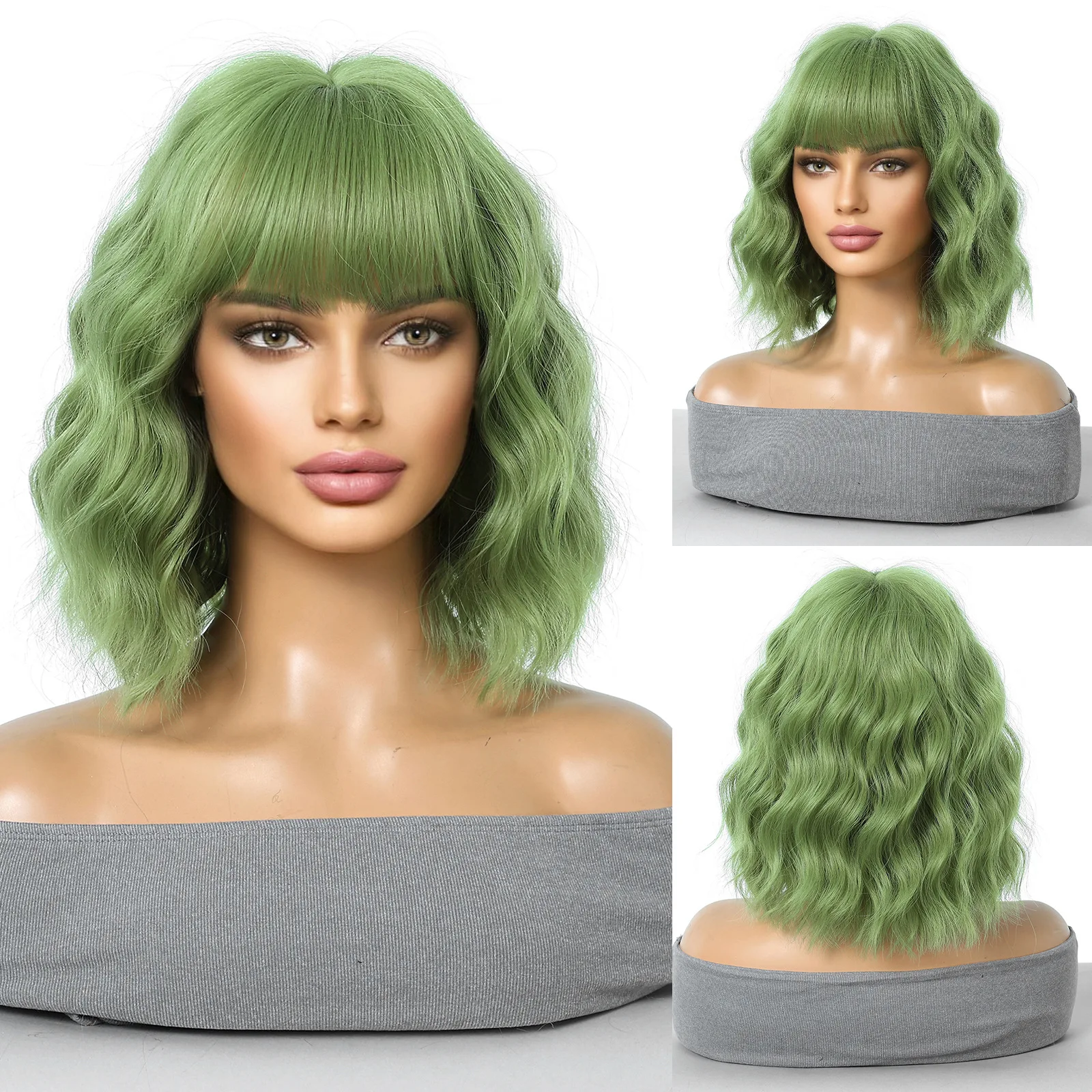 Wig women with short curly hair internet celebrity natural and realistic bangs bobo Golden Full Head Wigs