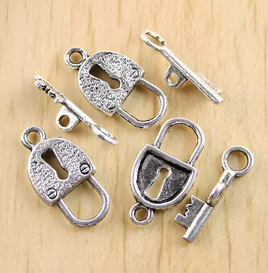 10sets  Alloy matel tibetan silver lock key design toggle clasps HWH0318   lock:21x11mm