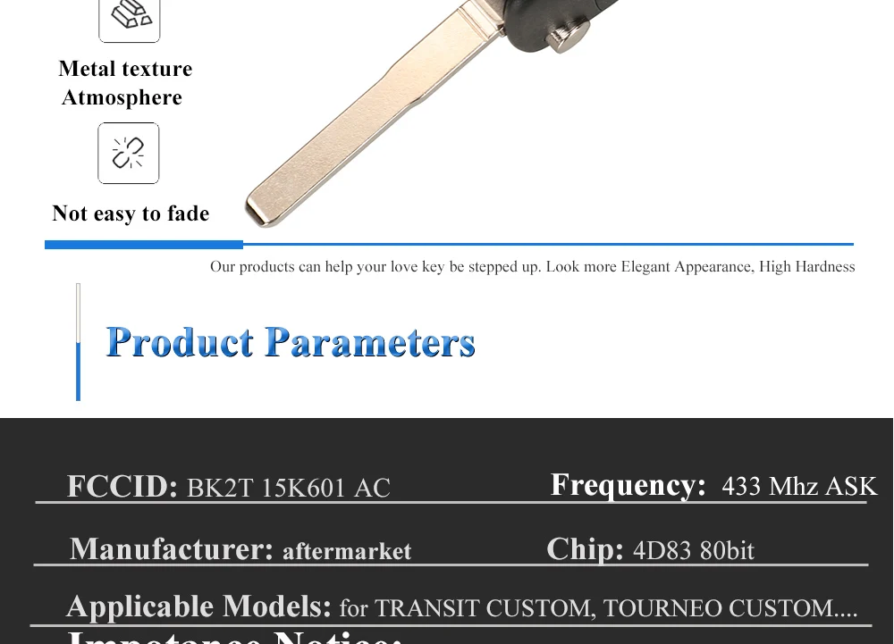 Jingyuqin 5 Stück 3BTN Flip-Remote-Schlüsselanhänger 433 MHz FSK 4D83 für 2013+ FORD TRANSIT CUSTOM MK8 CARGO TOURNEO CUSTOM Focus MK3 Ranger – Detail 5