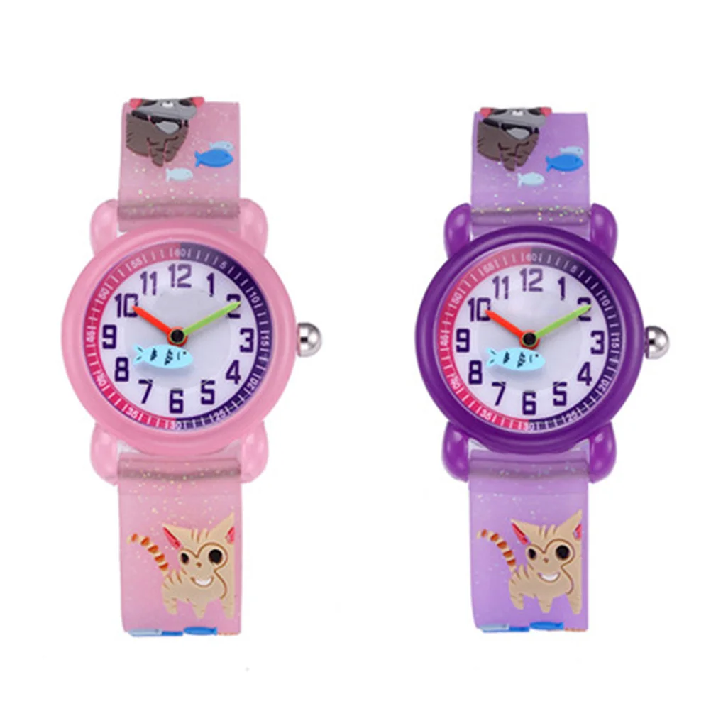 Cartoon Kitty Purple Cartoon Watch Creative Quartz Wristwatch for Lovely Cat Watch Cute Gift for