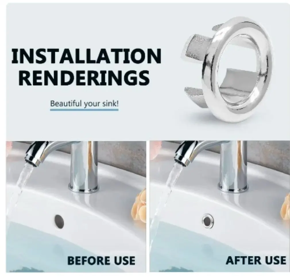 1PCS Plastic Bathroom Kitchen Basin Sink Overflow Cover Ring Insert Replacement Chrome Hole Round Drain Cap Basin Accessory