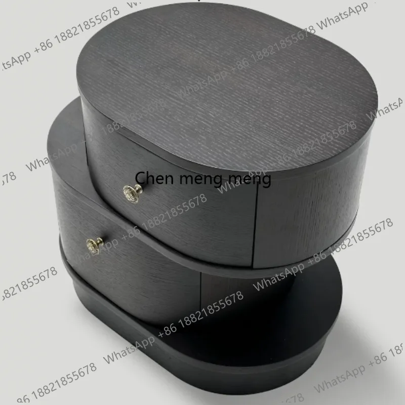 Bedside table Italian round bedside table black solid wood storage double door handle high-end