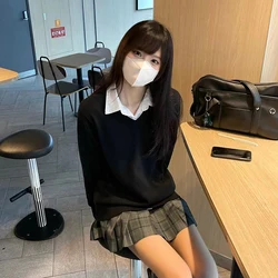 Jk Pullover Sweater Women Japan Solid V-Neck Thin Loose Pretty Style Knit Fashion Casual Lazy Sweet School Girl All Macth Jumper