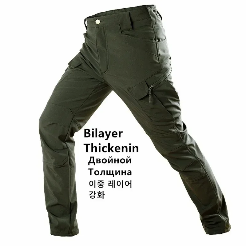 2024 IX7 Winter Knee Double Layer Thickened Waterproof Soft Shell with Plush and Wear-resistant Tactical Training Camping Pants