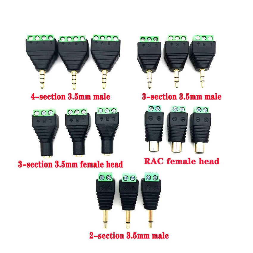 

3pcs 3.5mm jack connector stereo adapter 3.5mm RCA audio mono channel plug to screw terminal audio mono channel plug