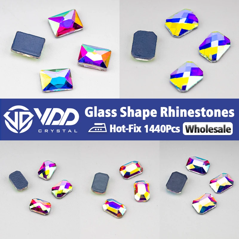 

VDD Wholesale 1440Pcs Rectangle Glass Rhinestones Crystal AB Flatback HotFix Strass Shape 3D Stones For Nail Art DIY Decorations