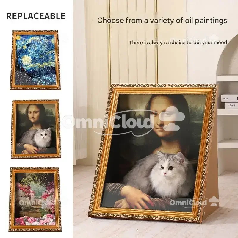 MonaLisa النفط اللوحة ثلاثية الأبعاد تأثير القط خدش السرير مع لوحة خدش قابلة للاستبدال الإبداعية القطط الأثاث القط خدش صور F