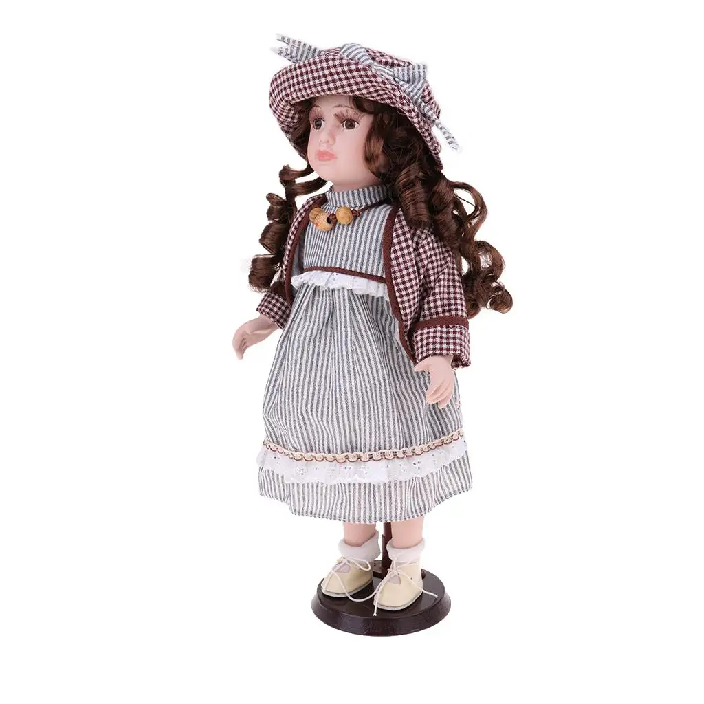 Collectible Porcelain Dolls 16 Inch Antique Style Curly Hair Ceramic Doll for Dollhouse Decoration