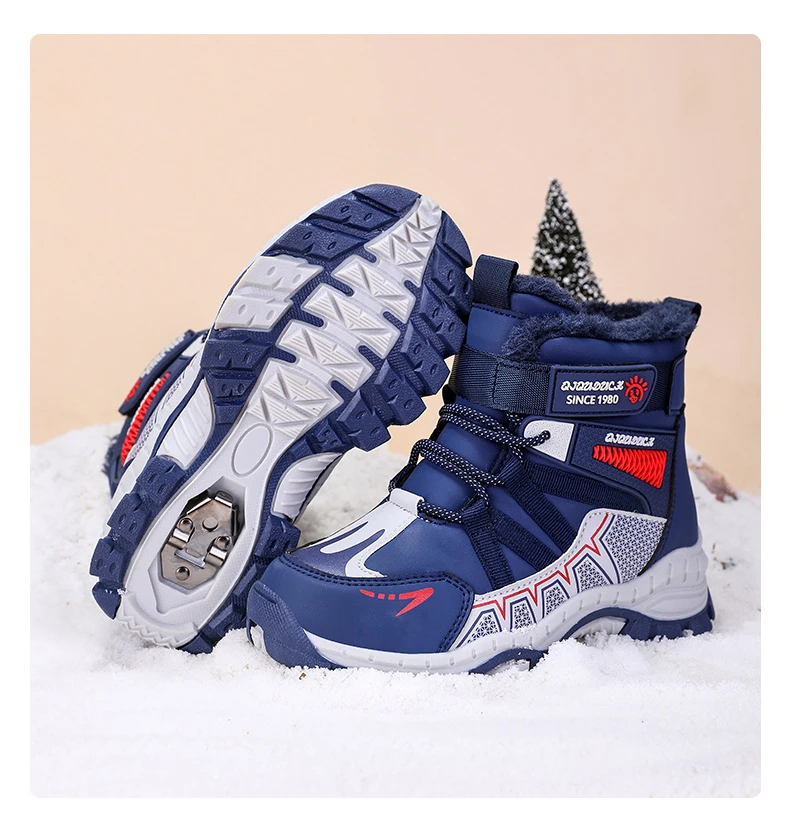 Kinder Outdoor Schneestiefel Winter Mode High-Top Warme Plüsch-Wanderschuhe Bequeme Rutschfeste Wanderschuhe Jungen Outdoor-Sneaker – Detail 12
