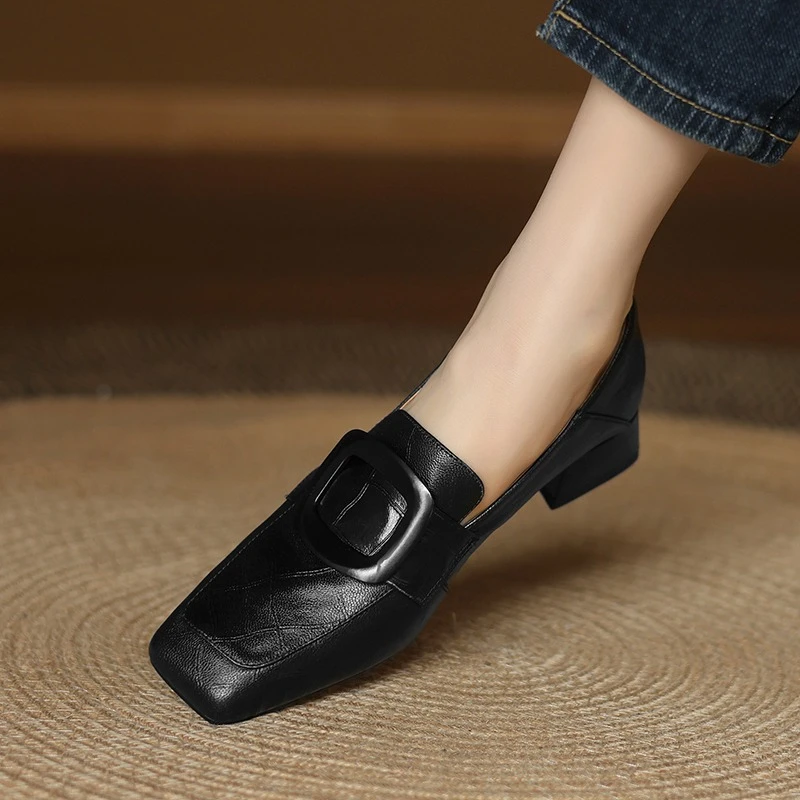 

Women Shoes Retro Handmade Leather Casual Shoes Square Toe Design Shallow Mouth Single Shoes Women Leather Loafers Zapatos Mujer