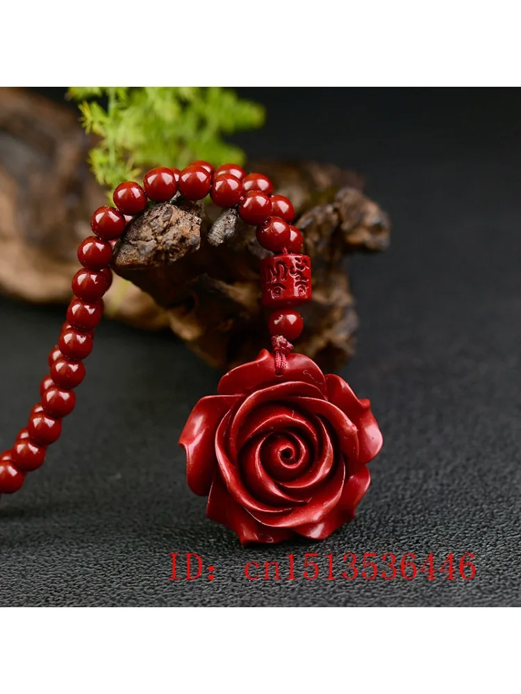 Collier pendentif fleur rose pour hommes et femmes, bijoux de guérison chinois, cadeau de chance, pull, mode cinabre, diversifier, 108 perles, JO