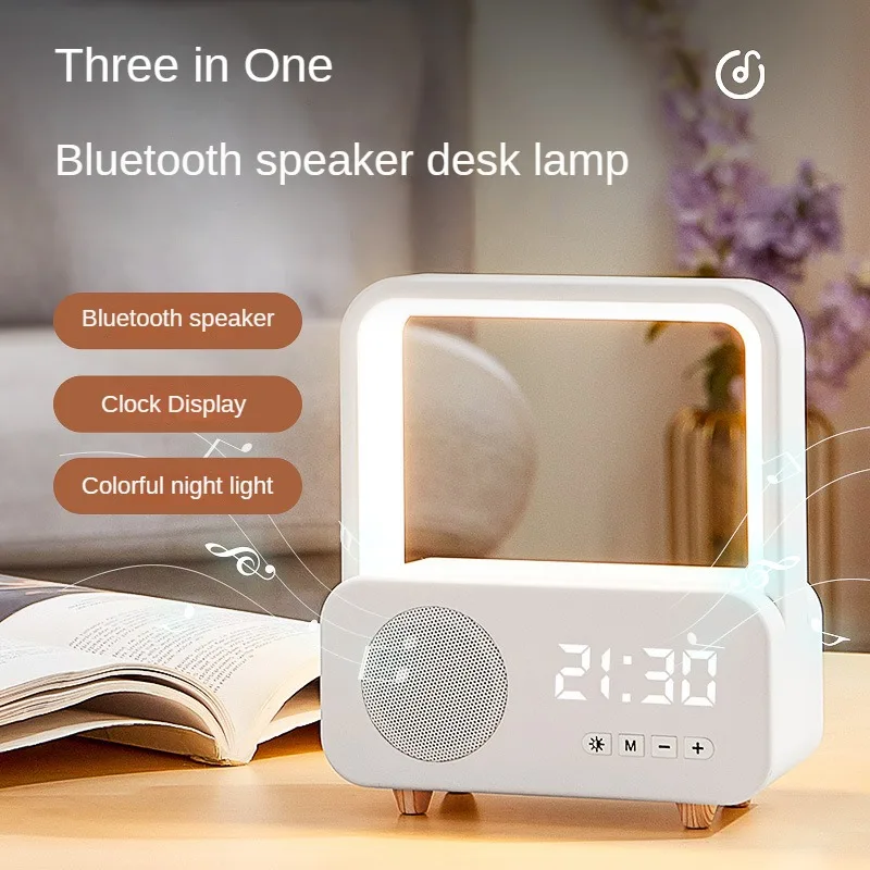 

Mini Household Bedside Lamp With Clock Intelligent Bluetooth Speaker Outdoor Sports Portable Subwoofer Square Dance Sound System