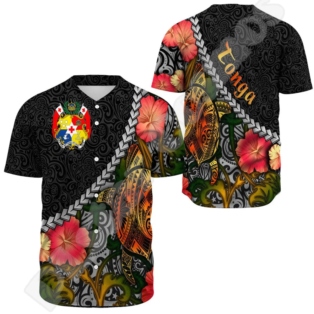 Polynesia Culture Island Country Tahiti Tonga Tribal Tattoo Retro 3DPrint Harajuku Summer Baseball Shirts Jersey Short Sleeves E