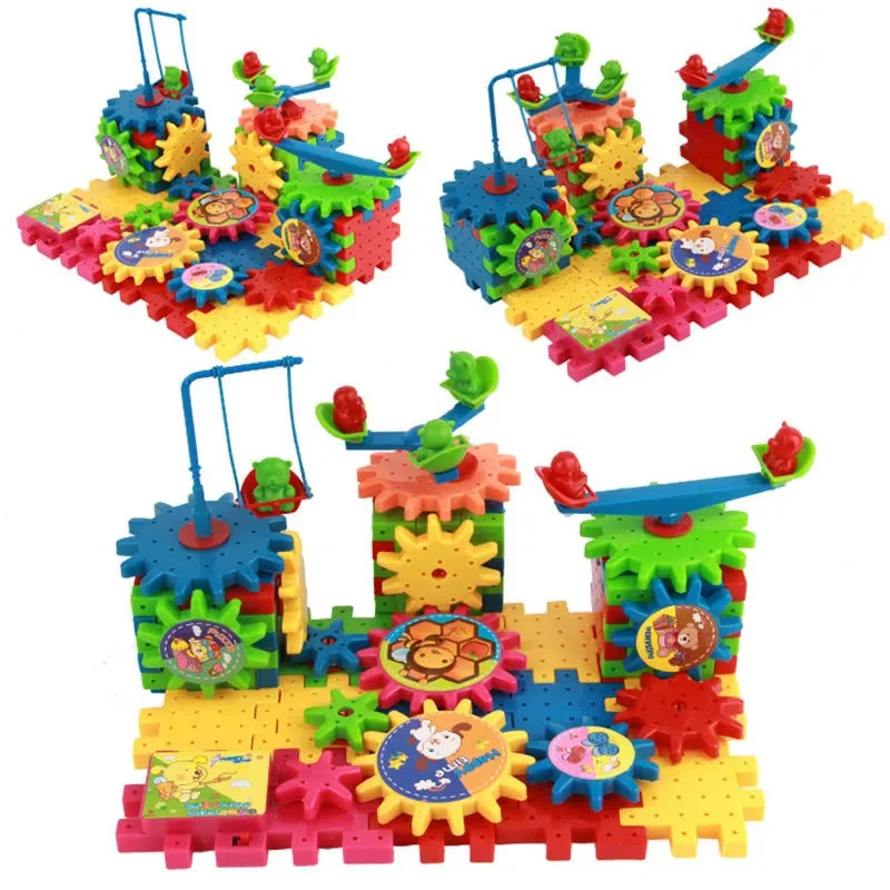 Hot 81 PCS Electric Gears 3D Puzzle Model Building Kits Plastic Brick Blocks Educational Toys For Kids Children Xmas Gifts