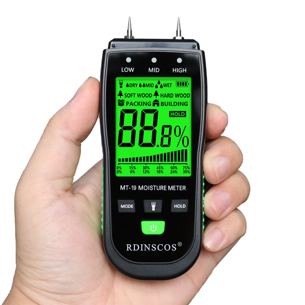 MT-19 Wood Moisture Meter Digital Humidity Meters Wall Hygrometer Timber Damp Detector Building Humidity Tester Carton