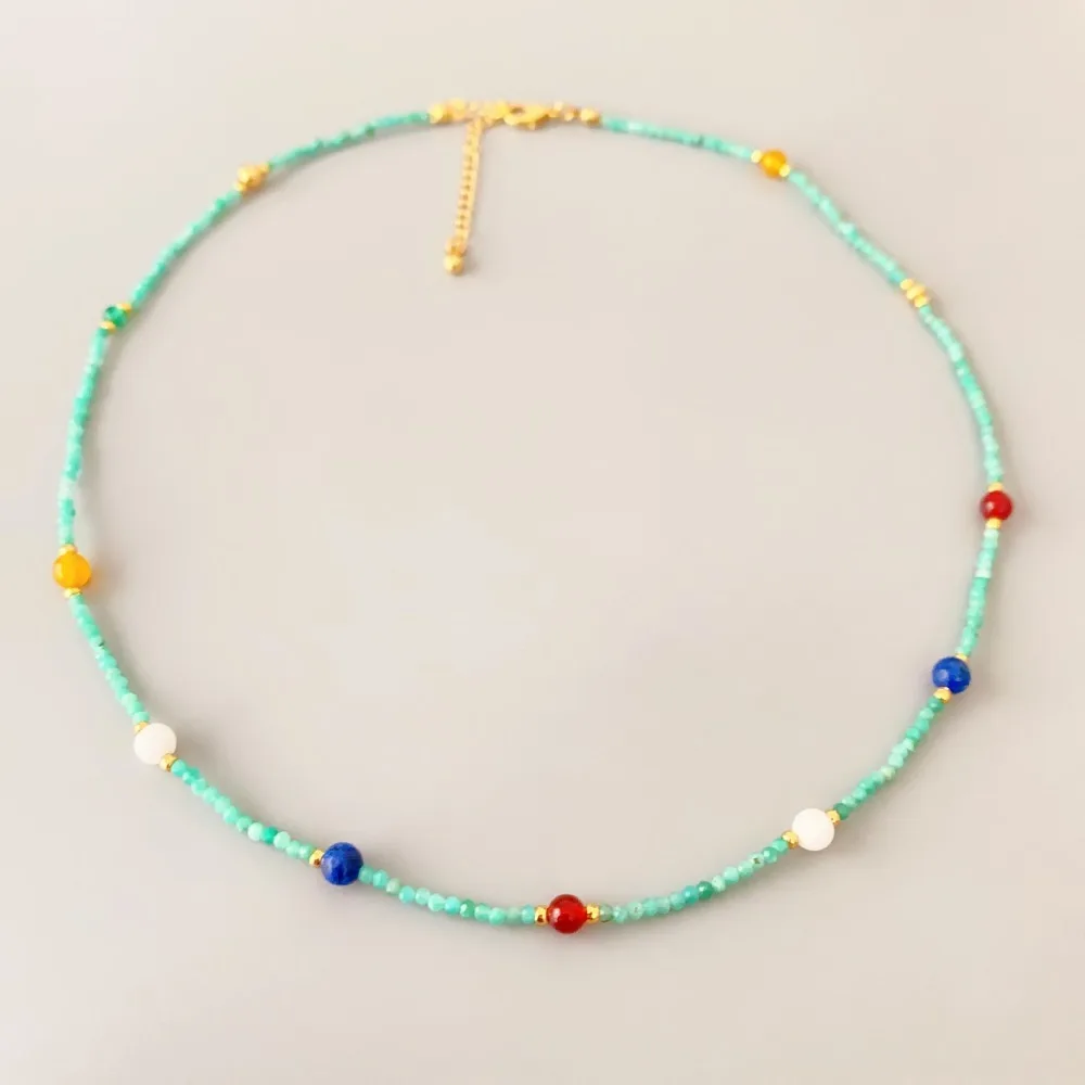 

2026 National Trend New Chinese Style Natural Stone Hand-beaded Lapis Lazuli White Jade Agate Versatile Clavicle Chain Necklace