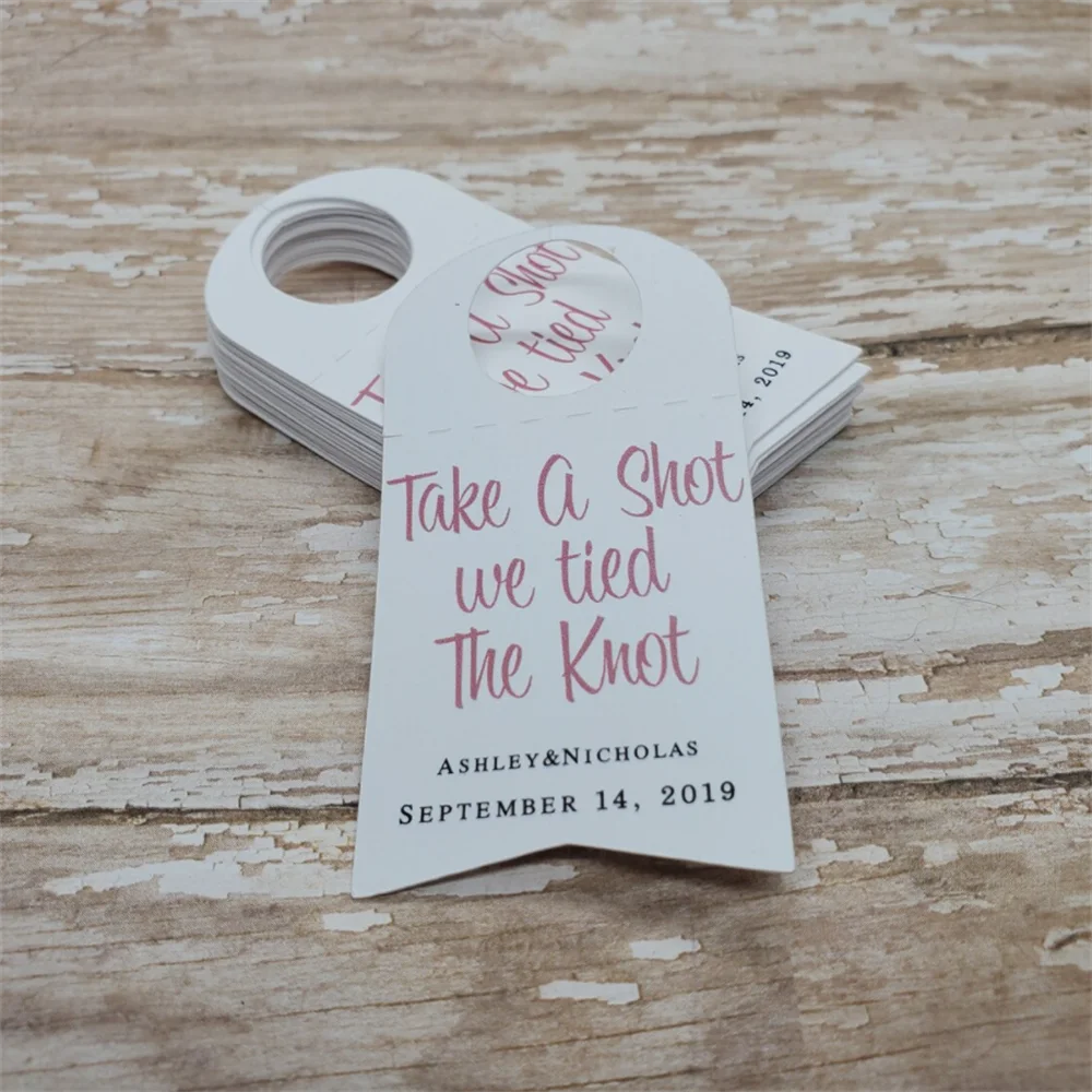 50pcs take a shot we tied the knot, mini liquor bottle tags, liquor bottle hang tag, wedding favor, bridal shower favor, wedding