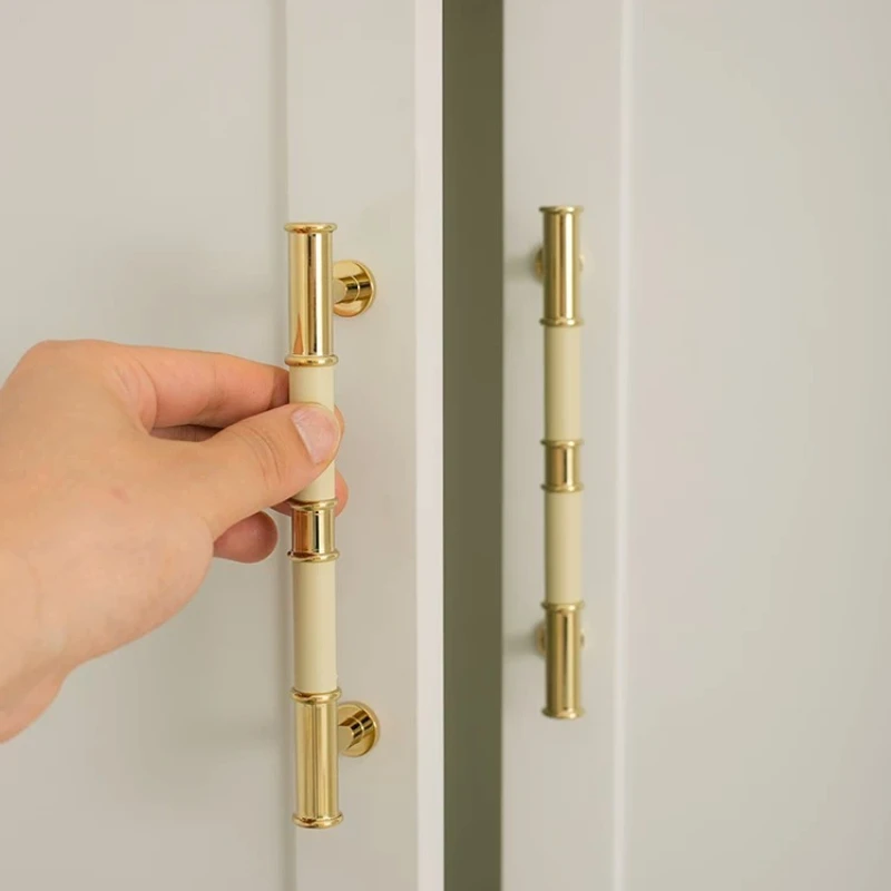 Original French Style Antique Money Style Gold Cabinet Door Handle Wardrobe Shoe Cabinet Brass Cowhide Long Handle