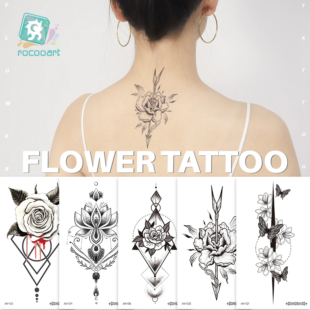 Chest Waist Shoulder Back Waterproof Temporary Tattoo Sticker  Rose Red  Flower Butterfly Fake Tattoo  Body Art For Woman