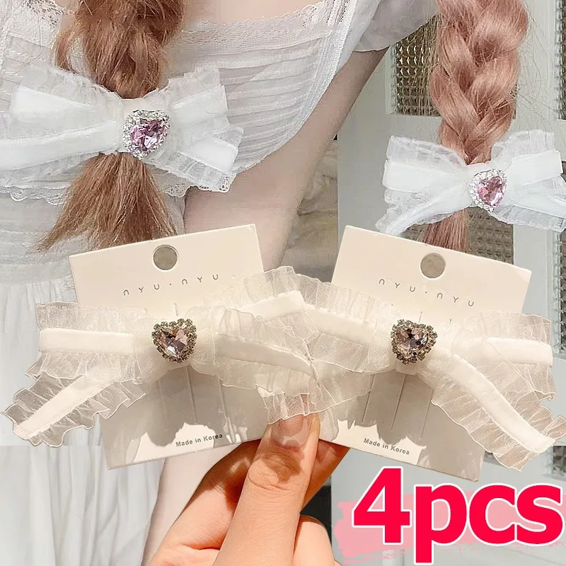 White Lace Bow Hair Clip Lolita Cute Puff Girl Small Barrettes Women Ballet Bobby Pin Trend Sweet Hairside Headwear Accessories