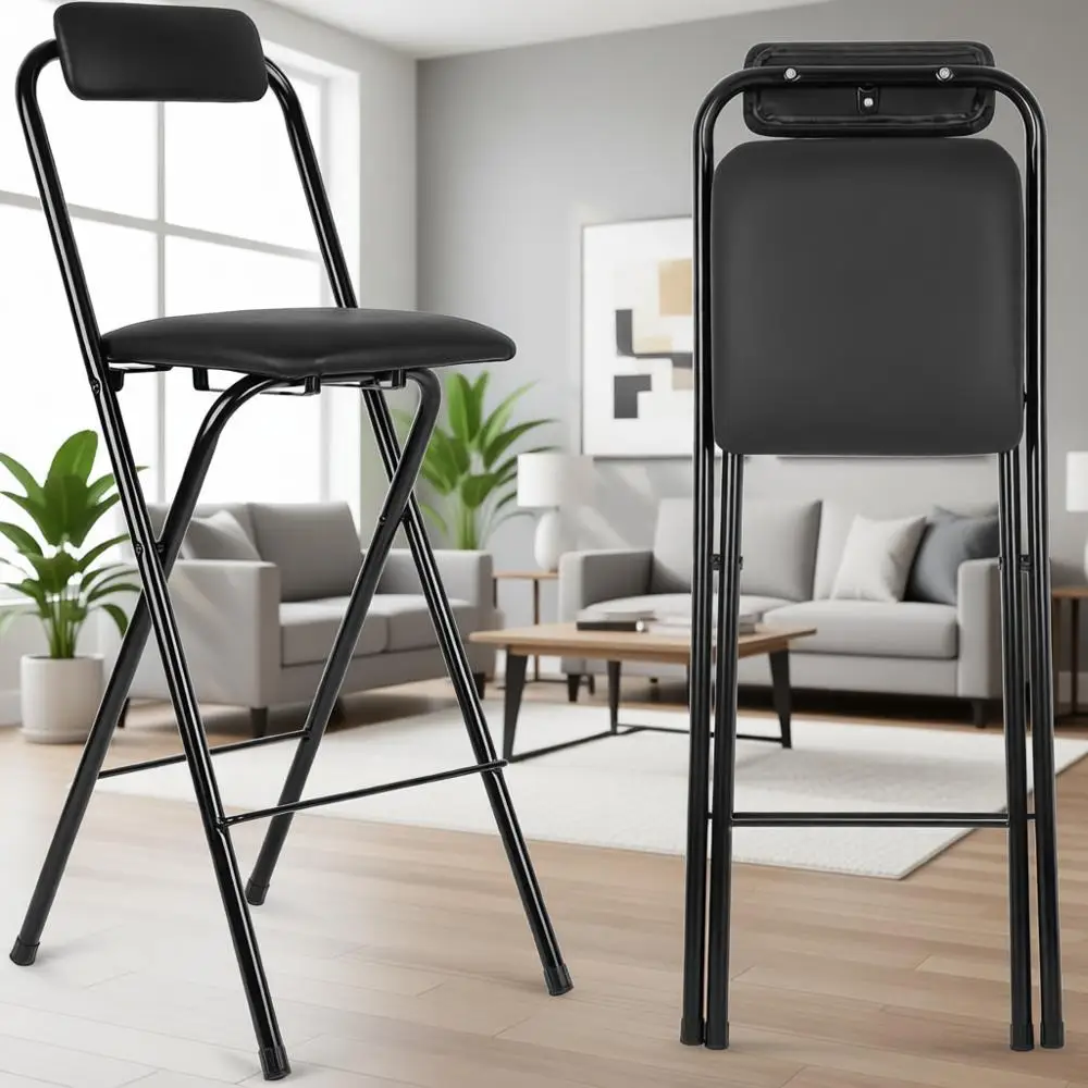 

24 Inch Tall Adjustable Bar Stool with Backrest, Leather Padded Seat for Kitchen Island or Dining Room, Black