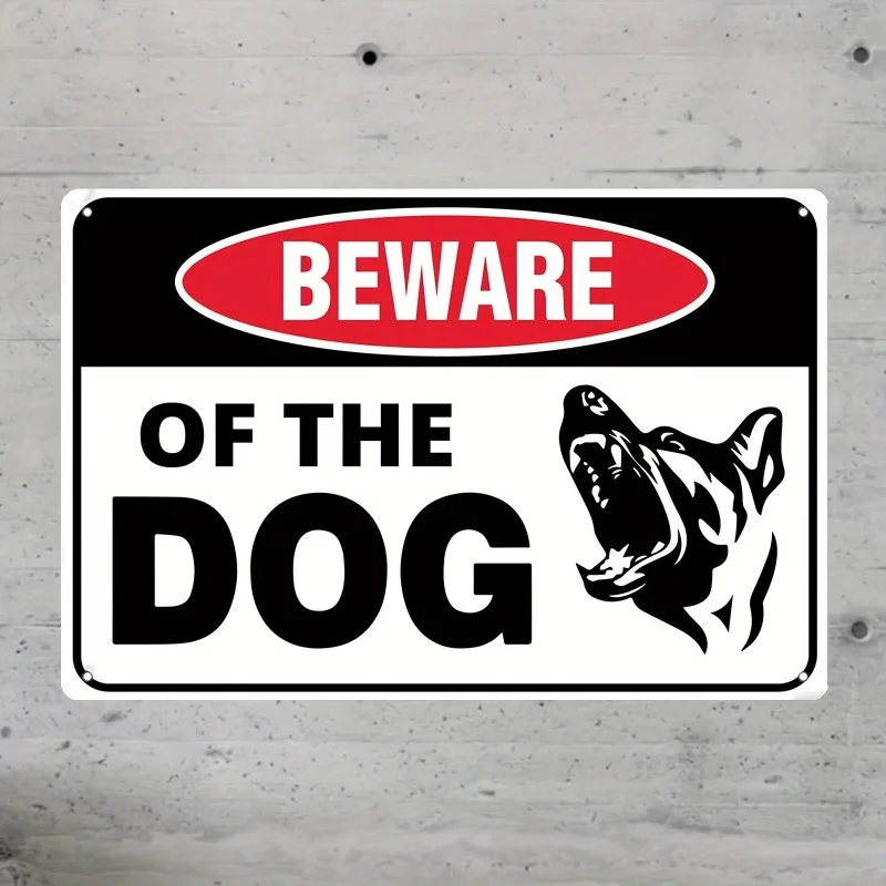 (2D-Blechmalerei) Metallschild im Retro-Stil „Beware of Dog“ – 29,97 x 20,07 cm, langlebiges Warnschild aus Eisen für Außenzaun,