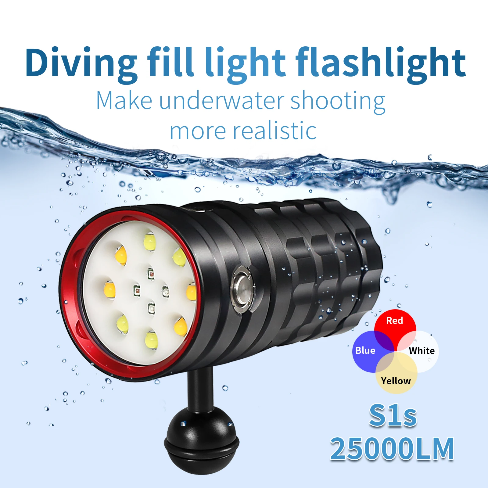 LetonPower Diving Flashlight 25000Lumens underwater flashlight 100m scuba dive light underwater video light Waterproof torch