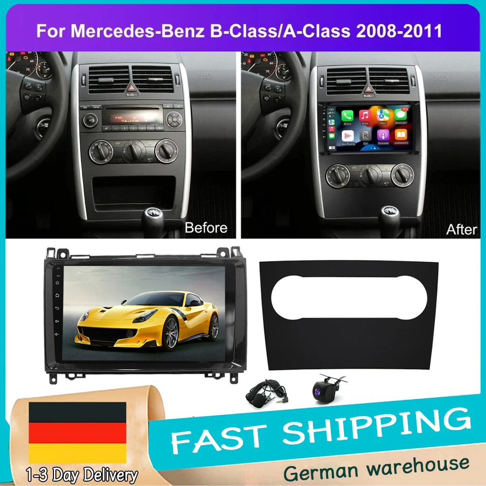 Android 14 In-Car-Navigation, 9 Zoll passend für Carplay+ Android Auto/2+32G+AHD, kompatibel mit Mercedes-Benz A/B-Klasse W169 W245