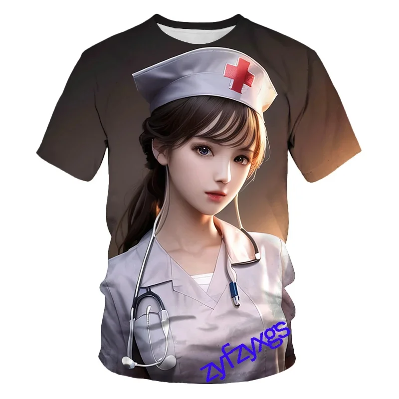 New Summer Tide Nurse Picture Men T-Shirts Casual 3D Print Tees Hip Hop Personality Round Neck Short Sleeve Quick-Dry Tops