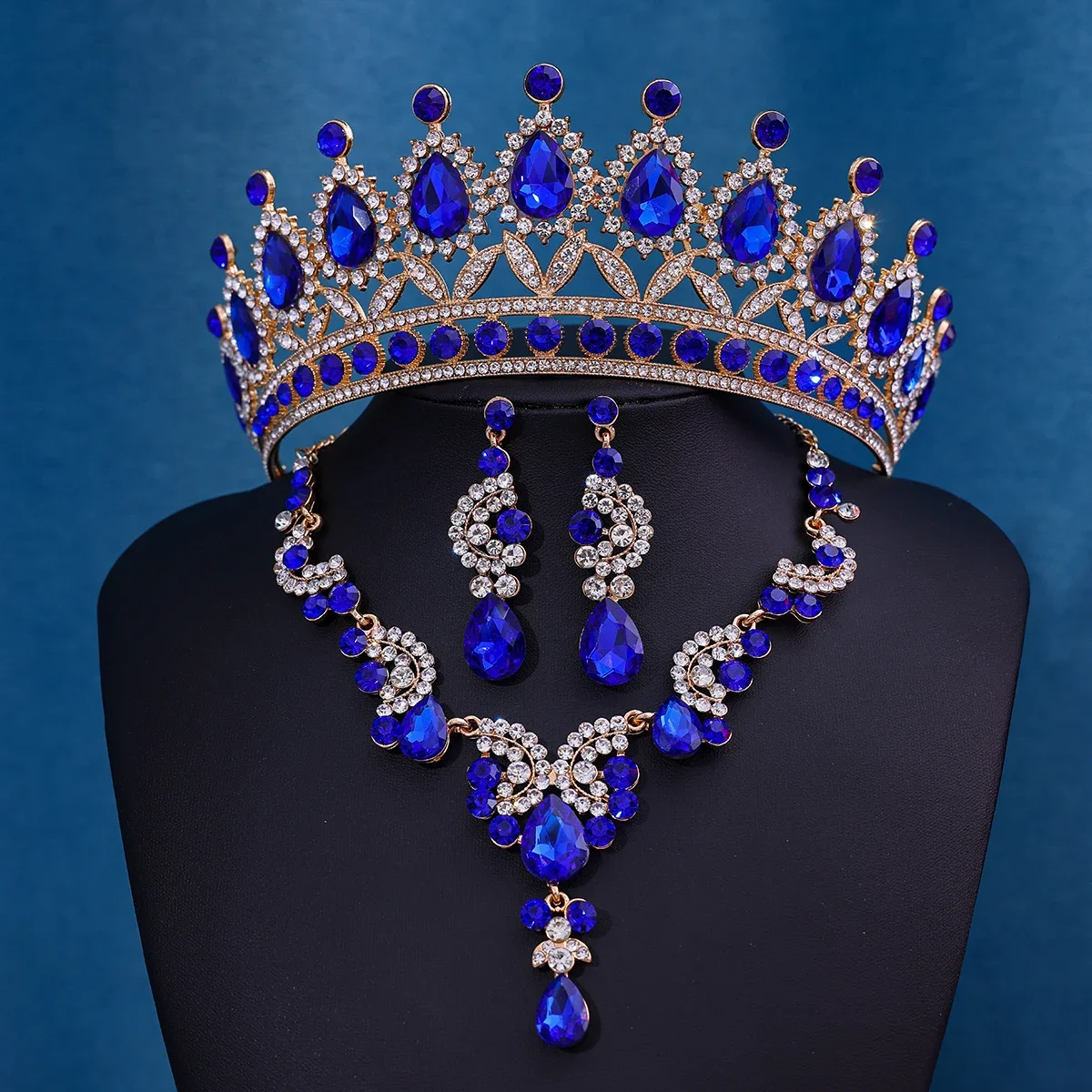 4 قطعة/المجموعة كريستال مجوهرات الزفاف حجر الراين التيجان تاج قلادة القرط للعروس النساء مجوهرات الزفاف مجموعة هدية #6