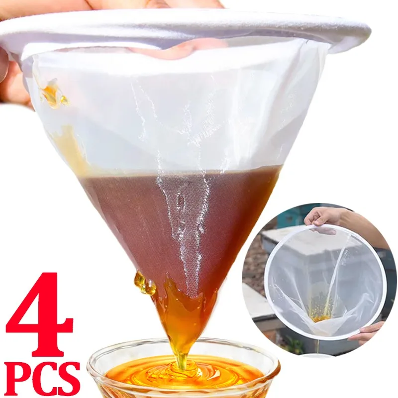 1/4PCS Honey Filter Mesh Bags Funnel-shaped Nylon Filter Bags Honey Sieve Kitchen Food Reusable Nylon Filter Bags Honey Strainer