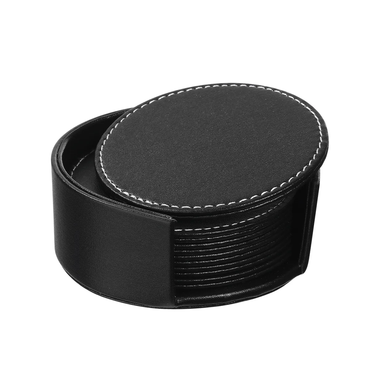 

6pcs Pu Placemat Pu Coaster Round Non-Slip Waterproof Cup Cup Pads Mats For Drinks Table Protection Black