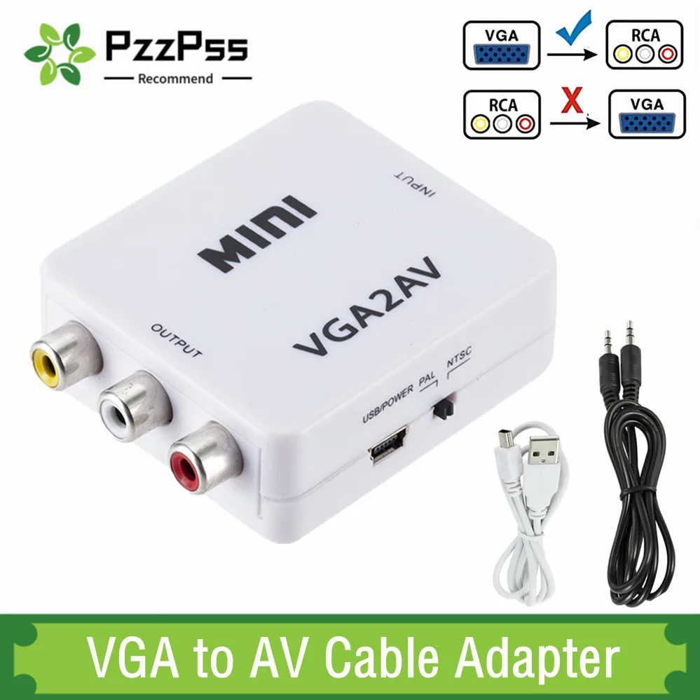 PzzPss Mini VGA do konwerter AV Adapter z dźwiękiem 3.5Mm 1080P VGA do konwerter HD RCA konwersor dla komputera PC do TV HD komputer do telewizora