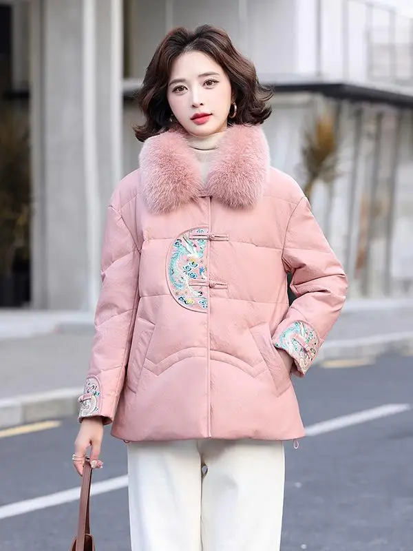 

Зимнее женское пальто 2025 года из утолщенной овчины с кожаными вставками, на пуху, больших размеров, теплое, с флисовой подкладкой, прямого кроя, для повседневной носки