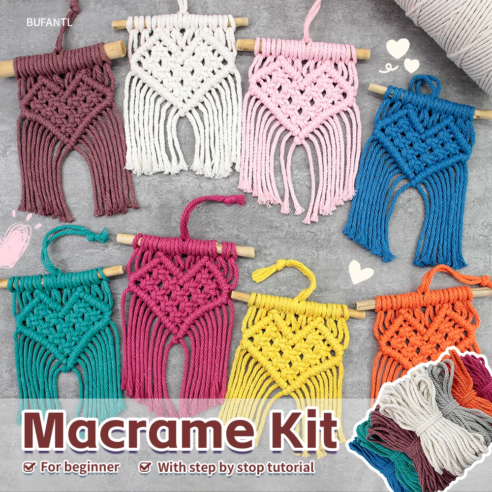 DIY Herz-Wandteppich Makramee-Set mit Anleitung für Anfänger, Kleine Herz-Wandteppiche Handgemachtes Strickset für Heimdekoration