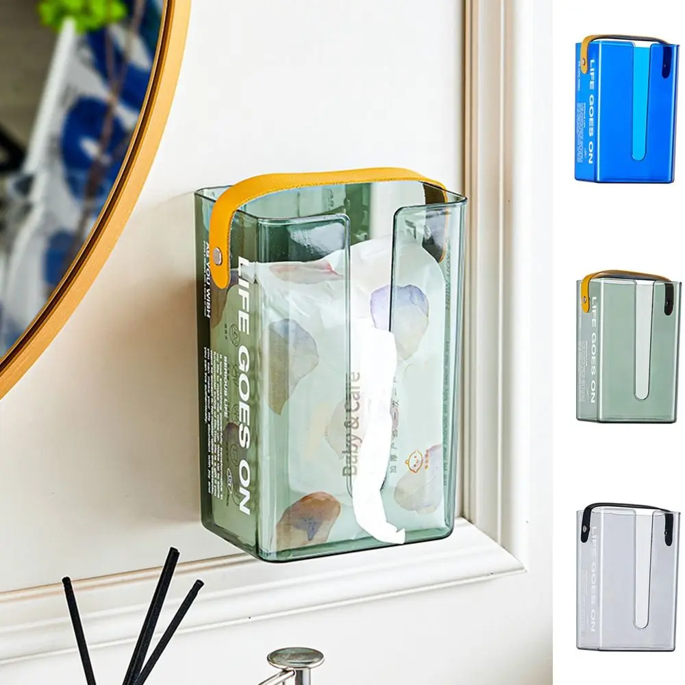 

Plastic Tissue Storage Box Punch-free Wall Mounted Tissue Holder with Handle Large Opening Napkin Holder Bathroom