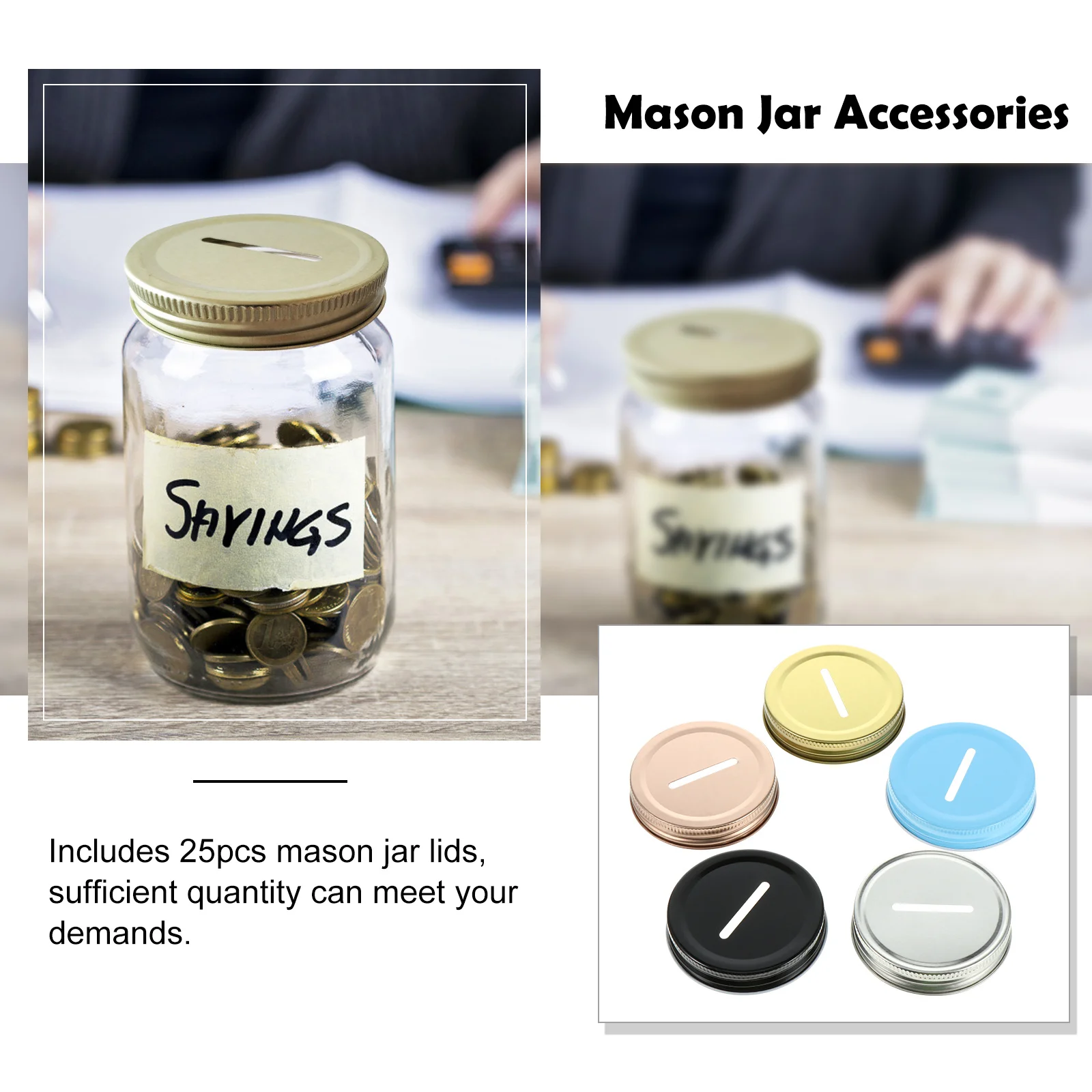 

25pcs Mason Lids Tinplate Coin Slot Covers For Change Storage Jar Sealing Replacement Caps Regular Mouth Jar Lids Kitchen Bar