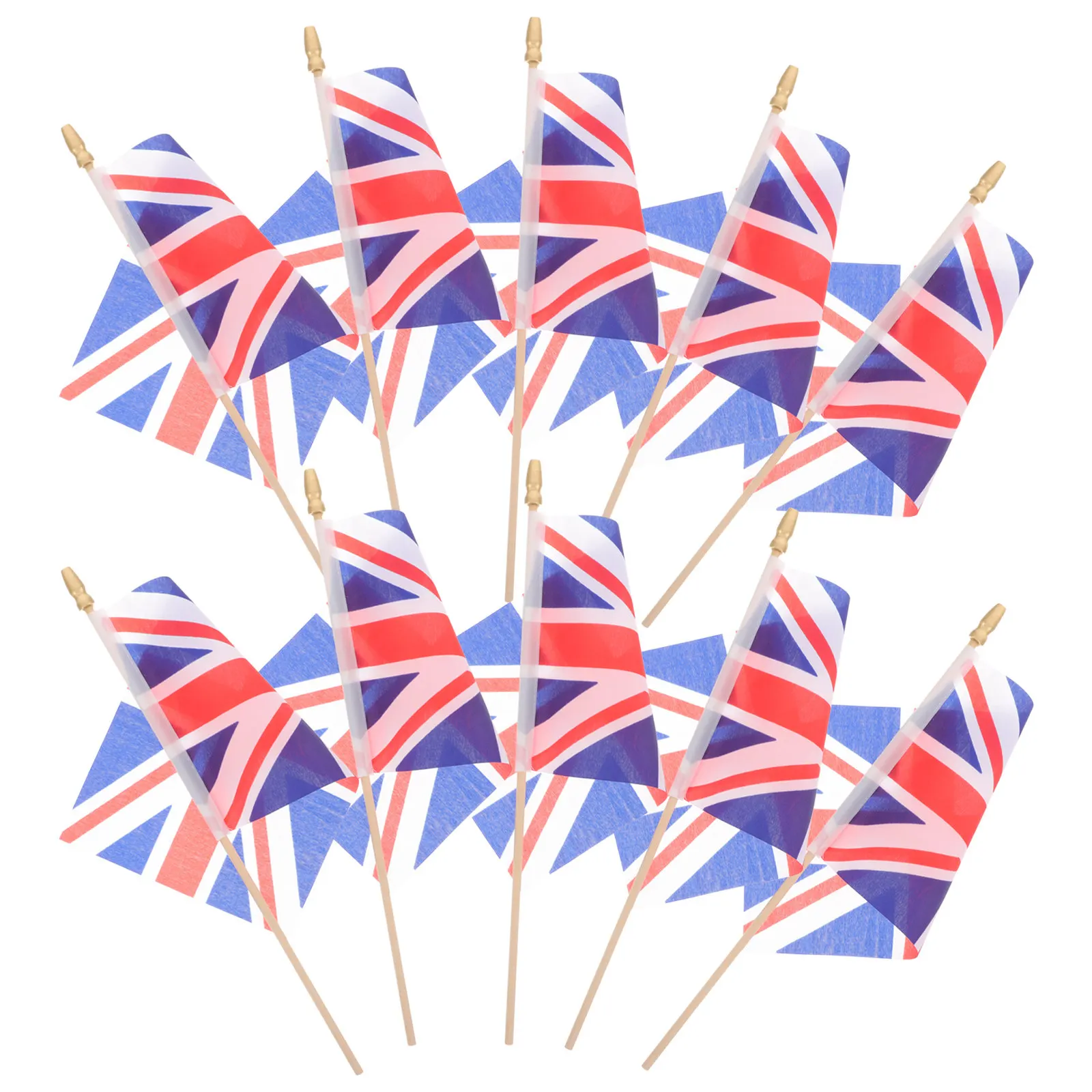 10Pcs Portable British Flags Handheld Union Jack Flag on Stick Wear-Tear-Break Resistant Mini Bunting for Home Garden Party