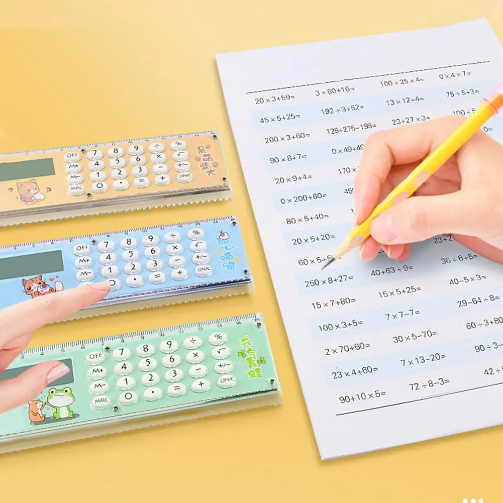 15*5cm Ruler Calculator Multi-functional 2 In 1 15cm Scale 8 Digits Operated LCD Display Student Calculator Office Supplies