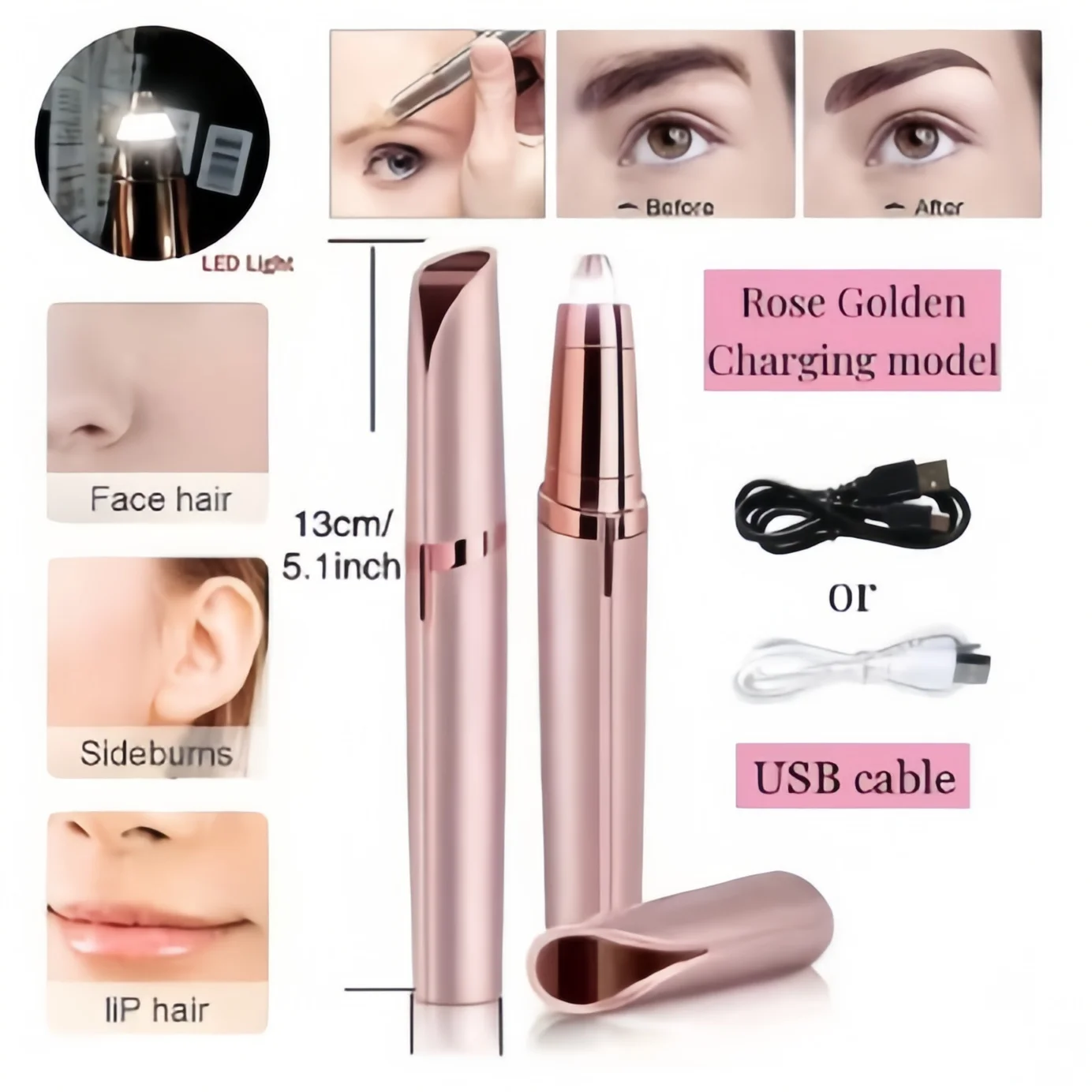 Electric Eyebrow Trimmer Electric Face Eyebrow Hair Trimmer Mini Portable Women Body Shaver Remover Blade Eye Rechargeable view 4