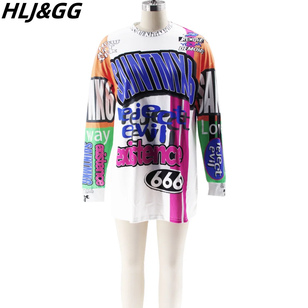 HLJ & GG-Vestido feminino com camiseta solta, gola redonda, manga comprida, streetwear reto da moda, novo, verão