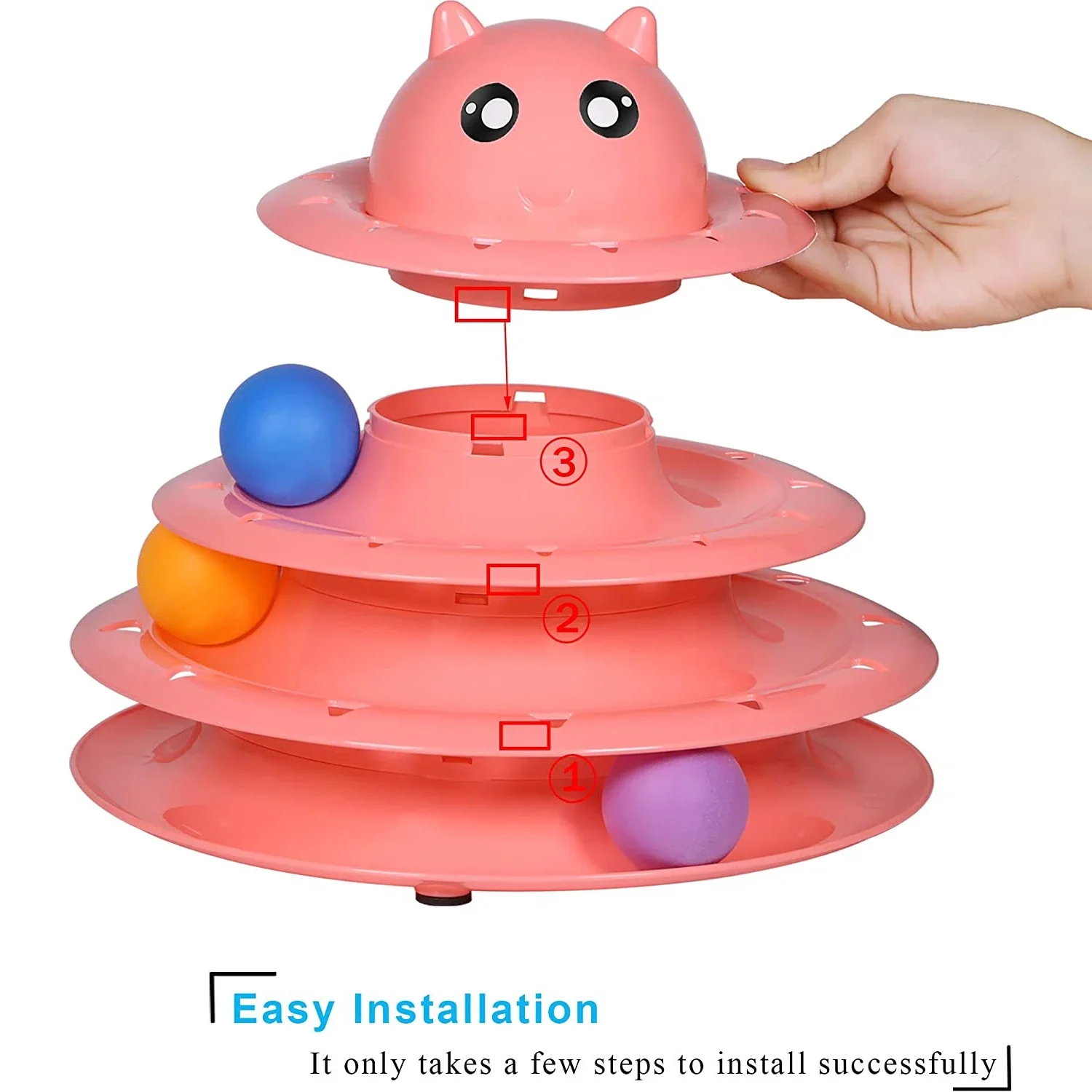 Interactive Cat Tower Toy 3 Levels Track Disc Roller Turntable for Pet Cat Play Games Kitten Teaser Puzzle Toys Ball Accessories