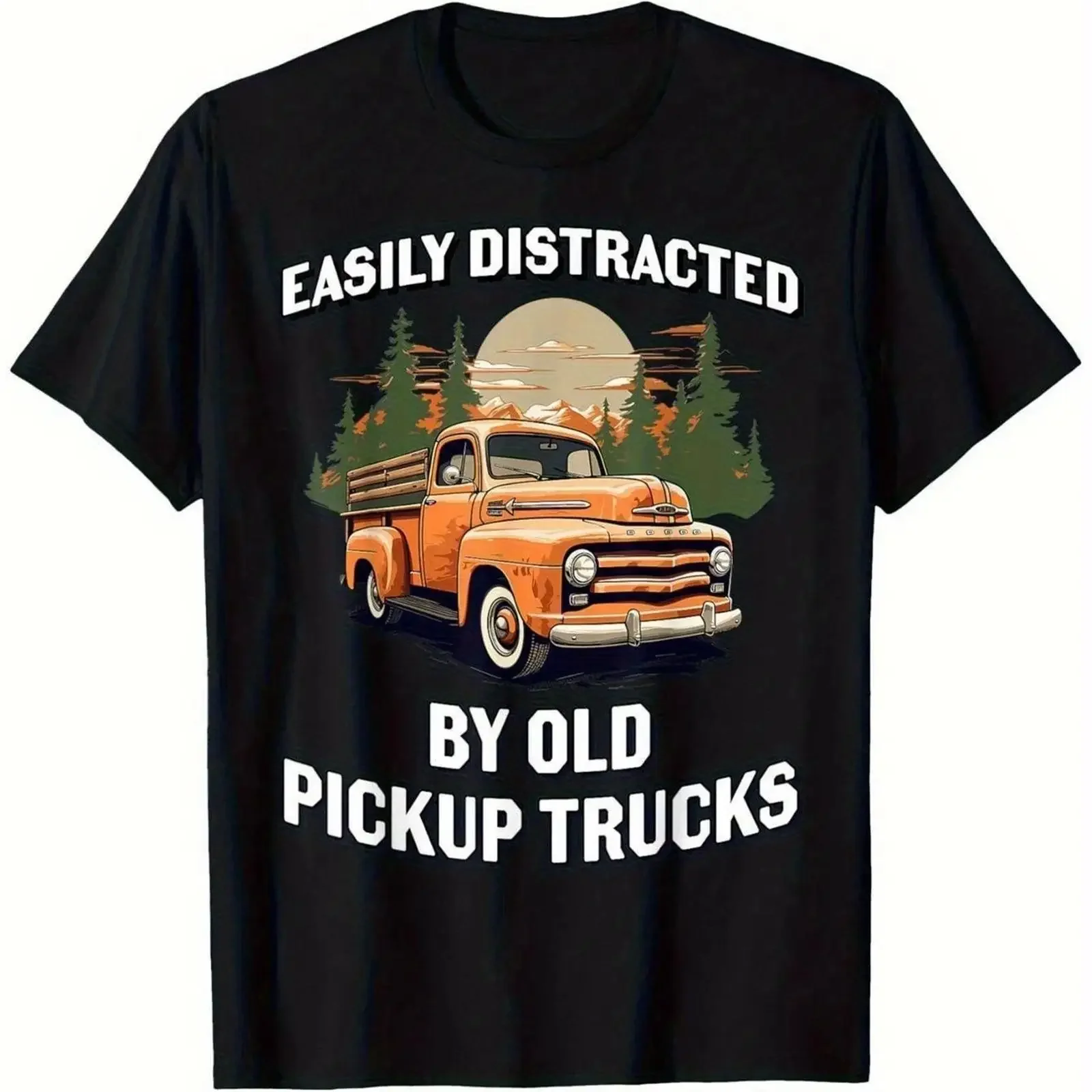 Easily Distracted by Old Pickup Trucks T Shirt 100 Cotton Vintage Gr vintage Washed graphic Top For Everyday Wear homme