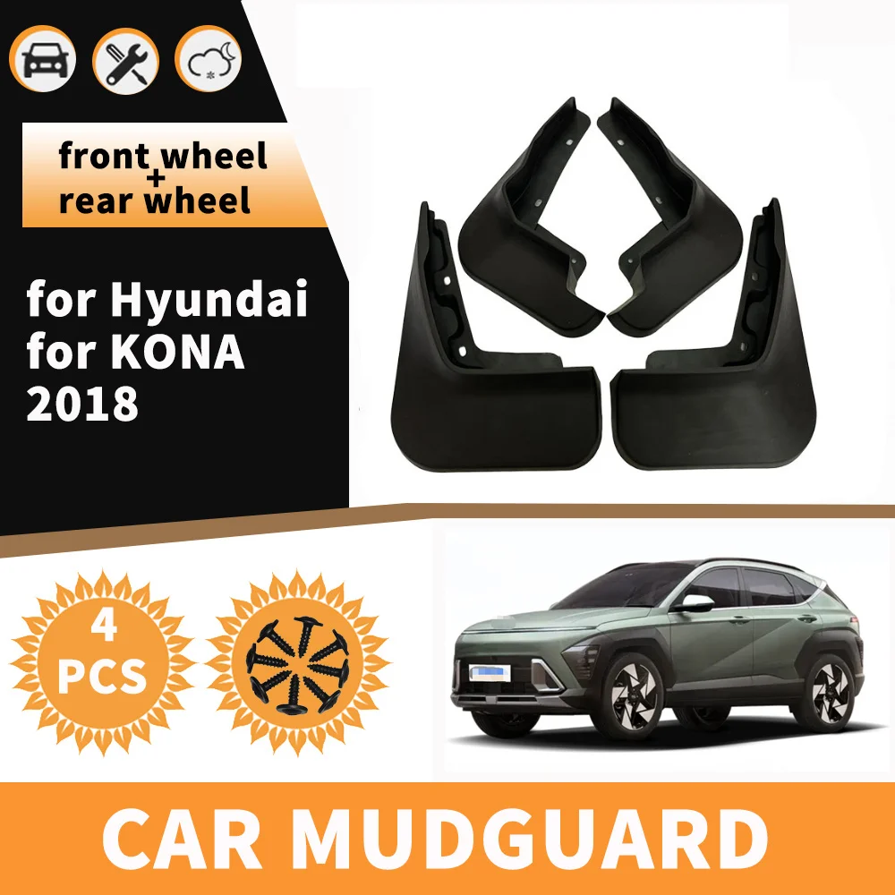 4pcs Compatible for Hyundai KONA 2018 Mud Flaps Splash Guards, Front & Rear Wheel Mudguards with Installation Tools